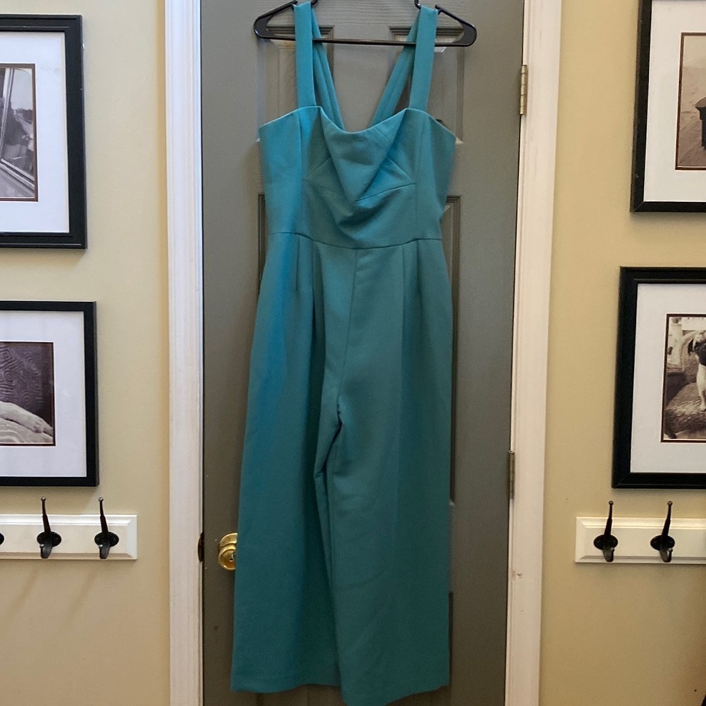 GAL MEETS GLAM Collection Green Nicole Sweetheart Square Neck Pant Jumpsuit 6 - Picture 2 of 8